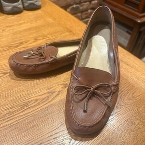 Micheal Kors Leather Loafers, Brown w Gold Hardware, Size 9 - imperfections